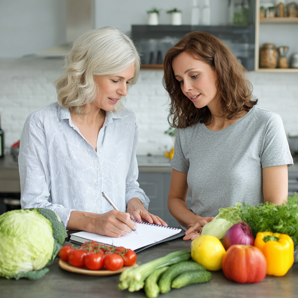 Person tracking daily meal intake and nutrition using digital food diary application for muscle strengthening goals